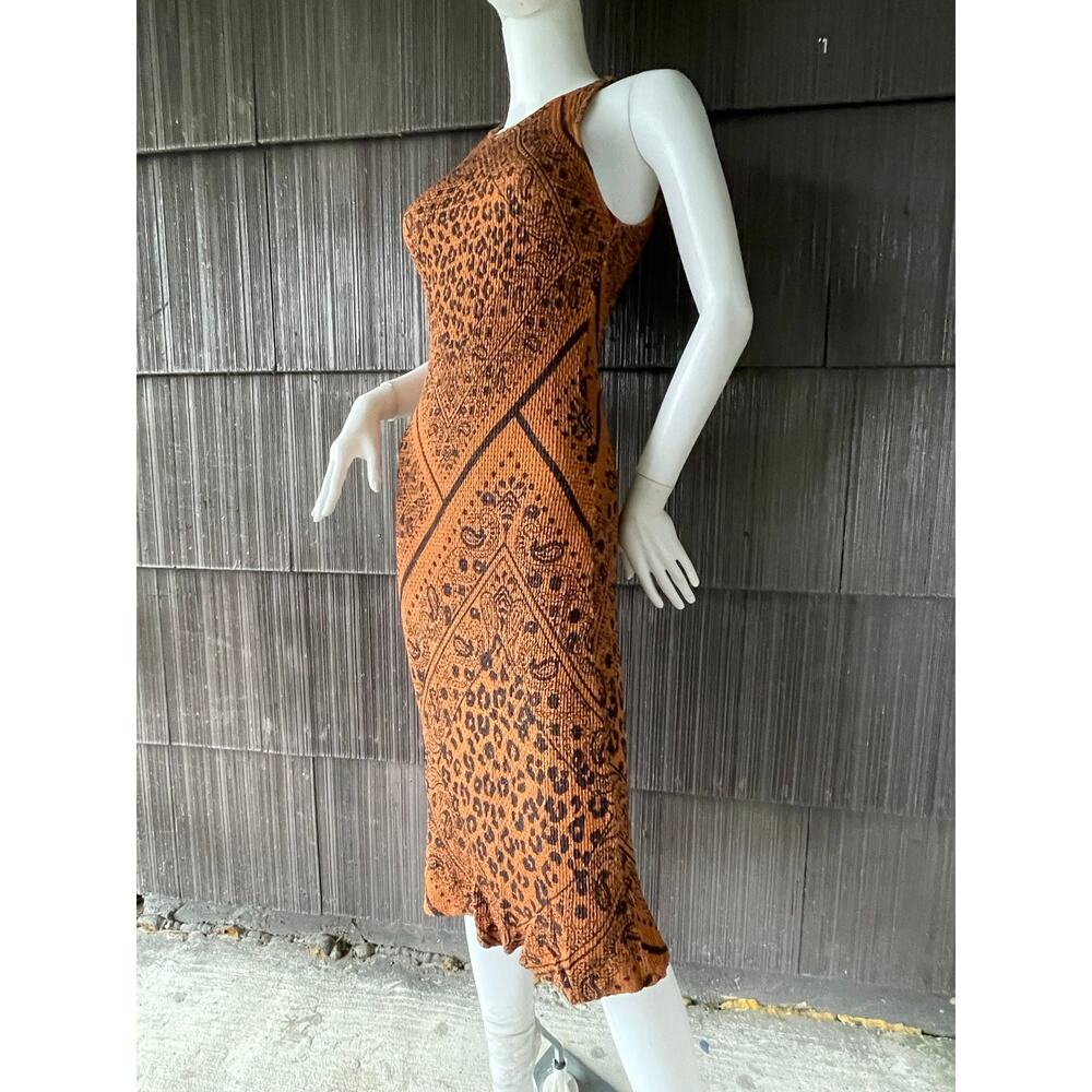 🔥Farm Rio Anthropologie Alyse Knit Leopard Print Bodycon Midi Dress Size M - Picture 4 of 14